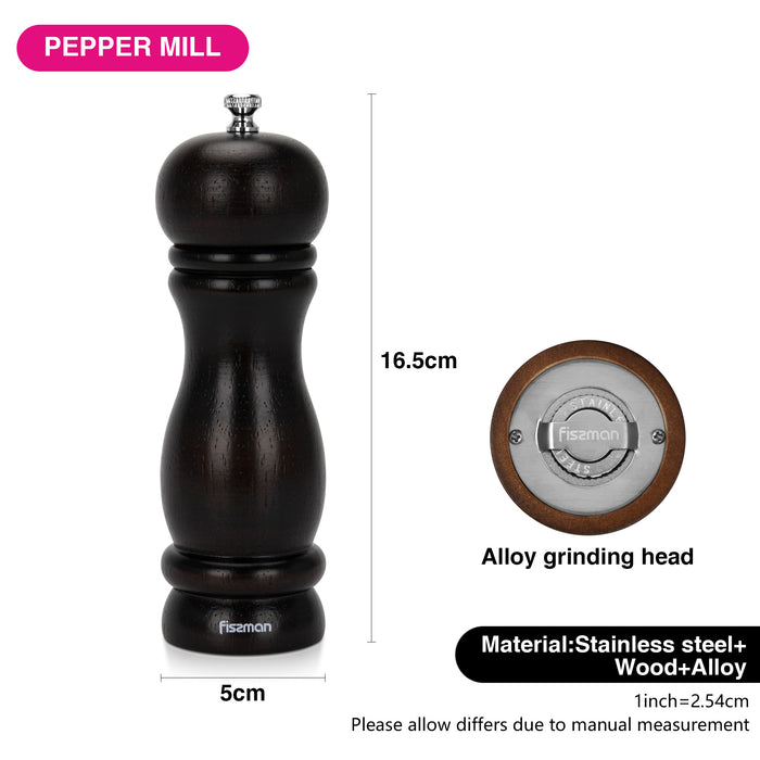 Pepper Mill Rubber Wood Body with S/S Grinder 16cm, Stylish With Simple Design For Restaurant or For Everyday Use, Natural Wood Material, Grinding Mechanism For Peppercorn And Dry Spices