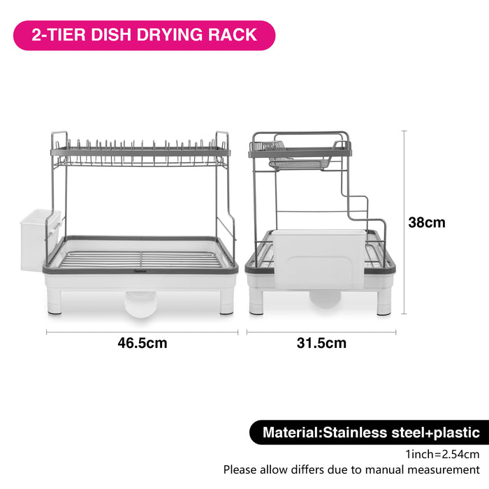 2-Tier Dish Drying Rack 48x32x38cm Stainless Steel, Plastic
