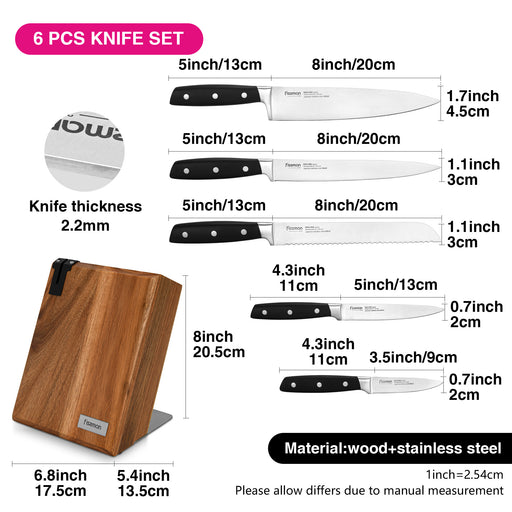 6 Pc Knife Set NAKAJIMA With Wooden Block (420J2 Steel)
