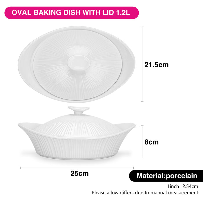 Ceramic Oval Baking Dish with Lid 25x21.5х8cm/1.2LTR