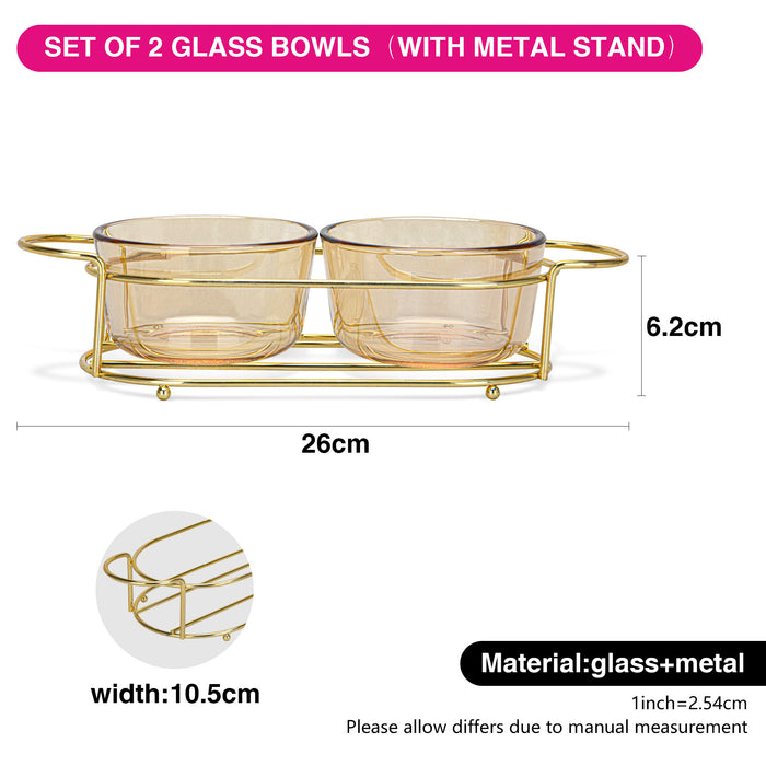 2-Piece Pristine Glass Bowl with Metal Stand 240ml/26x10.4x5.7cm
