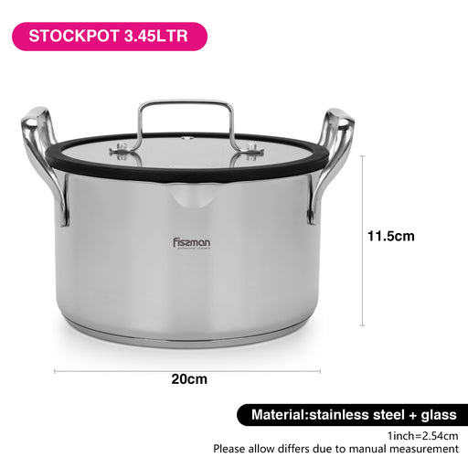 Stockpot 20cm/3.45 LTR FABIA with Glass Lid (Stainless Steel)