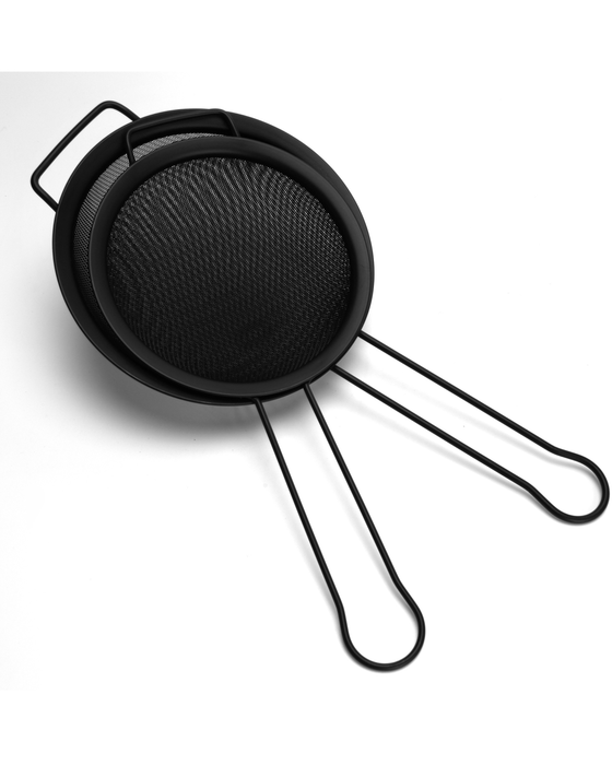 2-Piece Fine Mesh Black Strainer with Hanging Loop Set, 16cm,and 18cm