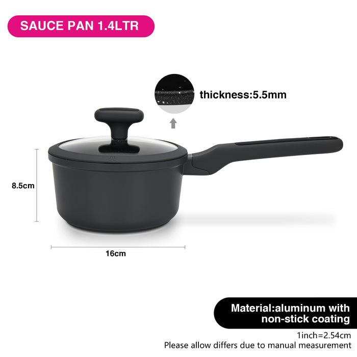 Saucepan Titanium Pro 16cm/1.4LTR With Glass Lid with Cast Aluminum and Non- Stick Coating