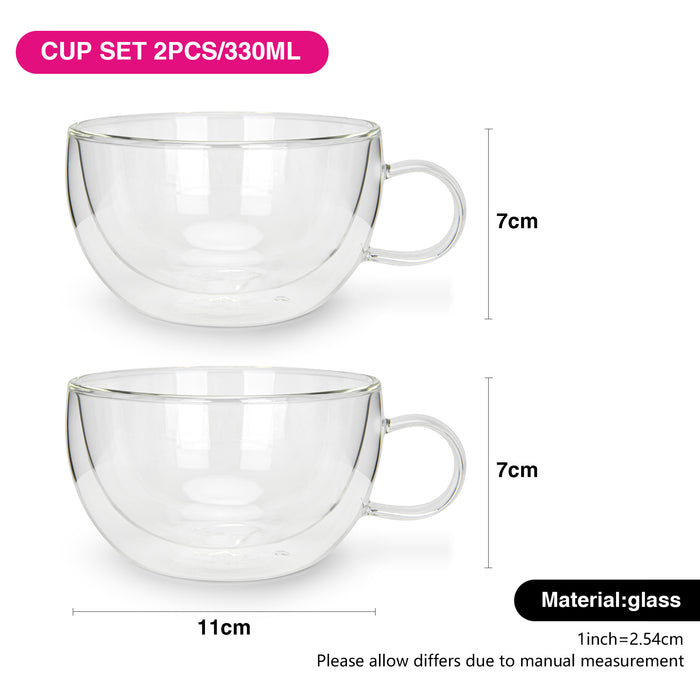 2-Piece Double Wall Cups 330 ml (Borosilicate Glass)