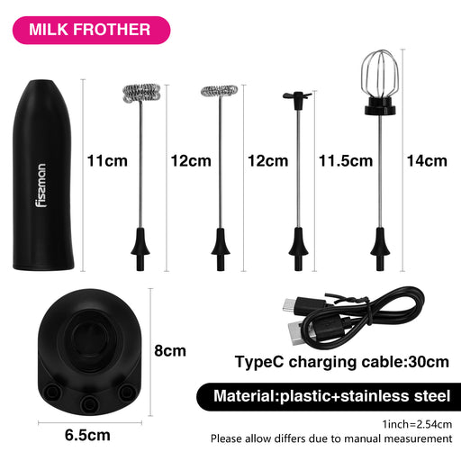 4-in-1 Milk Frother with Stand, Handheld Rechargeable Electric Ultra Fast 12000 RPM Milk Frother