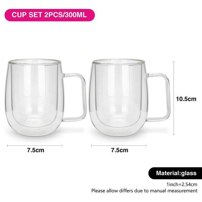 2-Piece Double Wall Mugs 300 ml (Borosilicate Glass)