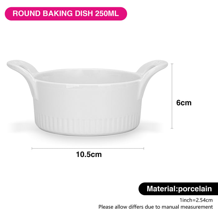 2-Piece Mini Round Baking Dish 10.5x6cm/250ml Porcelain