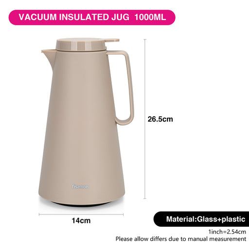 Vacuum Insulated 1000ml Flask with Pink Glass Liner And Push Button
