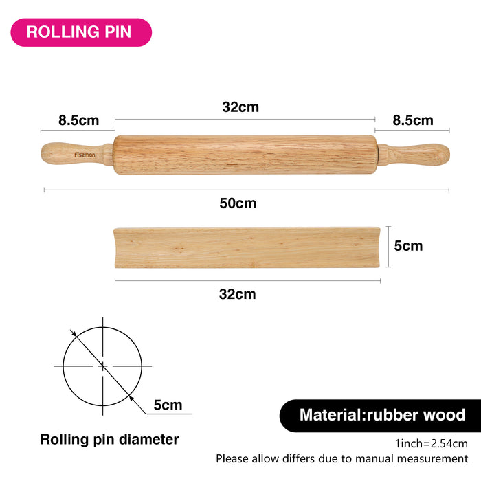 Rolling Pin 50cm With Wooden Stand Rubber Wood