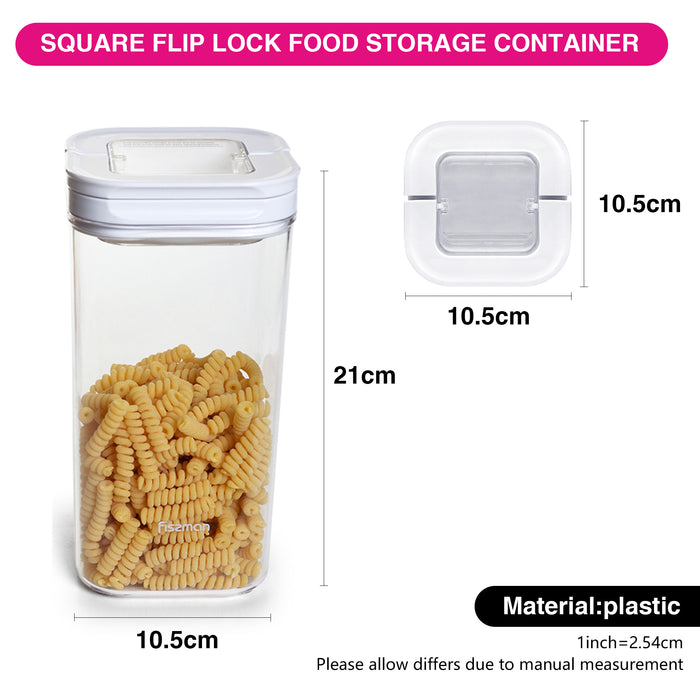 Square Flip-Lock Food Storage Container – 1.7LTR/21cm (Durable Plastic, Airtight)