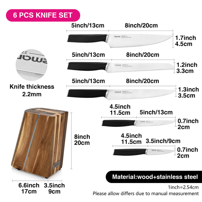 6 Pc Knife Set MORIKAWA With Wooden Block (420J2 Steel)
