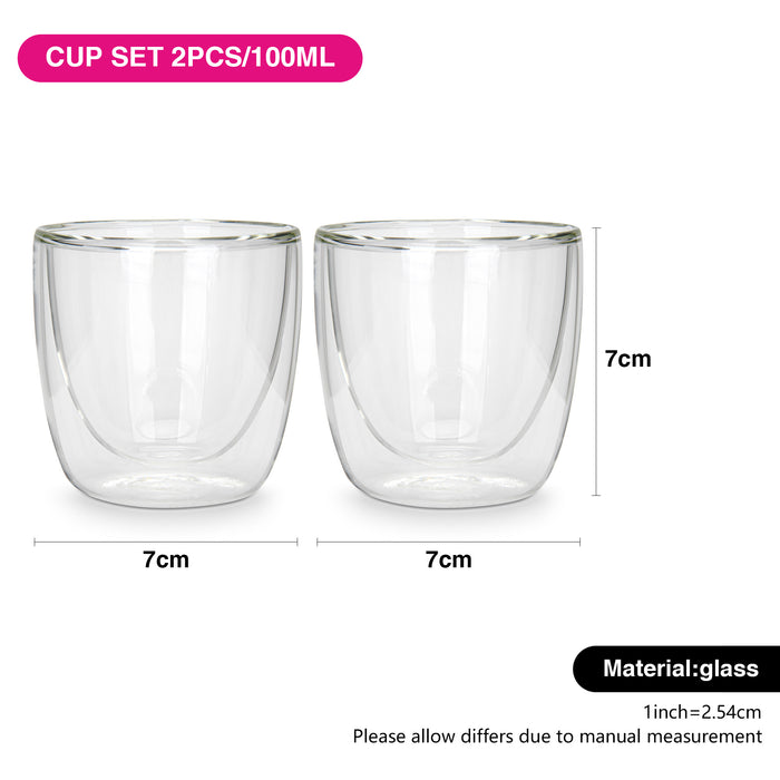 Set of 2 Double Wall Glasses 100 ml (Borosilicate Glass)