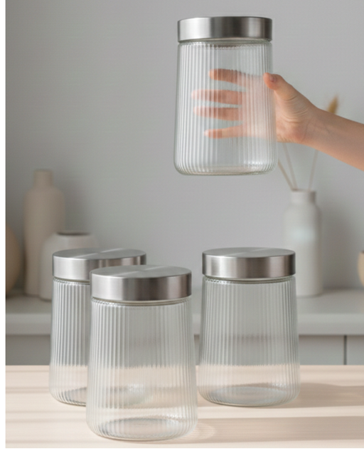 4-Piece Food Storage Large Jars 1300ml (Glass)