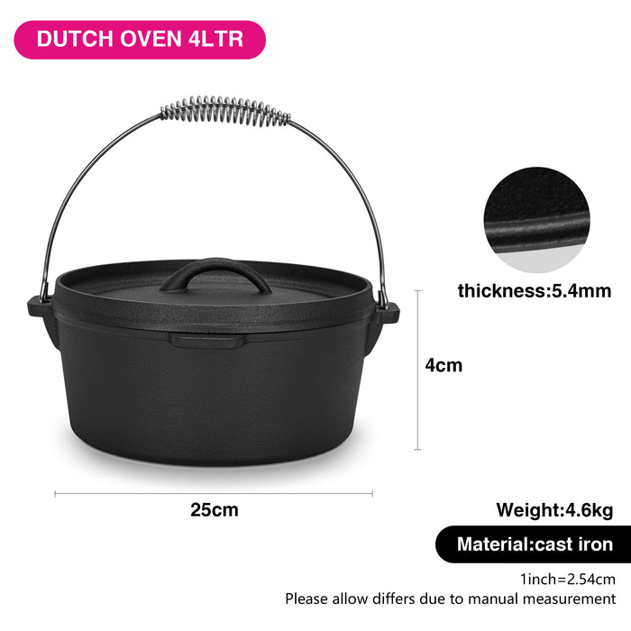 Dutch Oven 25x10cm/4LTR with Cast Iron Lid Cast Iron