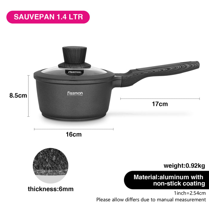 1.4LTR Sauce Pan 16cm with Aluminum and Non Stick Coating Prestige Series