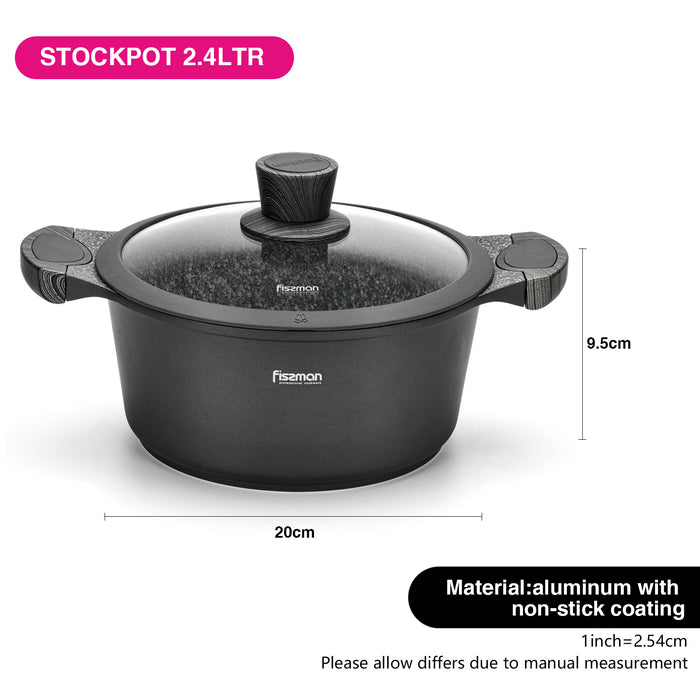 2.4LTR Stockpot with Glass Lid 20cm with Aluminum and Non Stick Coating Prestige Series