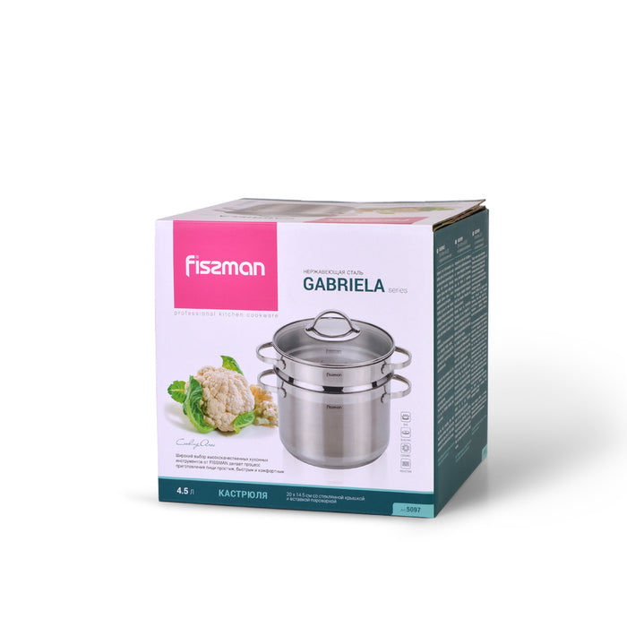 Stockpot Gabriella 20cm/4.5 LTR with Glass Lid And Steamer Insert