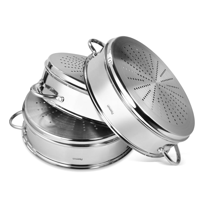 Stainless Steamer Stock Pot with 3 Steamer Insert 32x15cm/12LTR – BARAKAT Multicooker