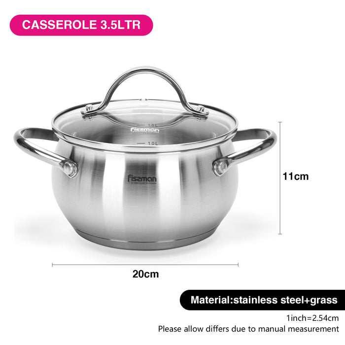 Casserole With Glass Lid 20x11cm /3.5L  Series
20x11cm/3.5LTR Silver