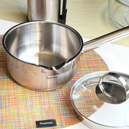 Saucepan 16cm/1.5LTR Callisto Series, Measuring Scale And Impact-Resistant Glass Lid with Steam Release