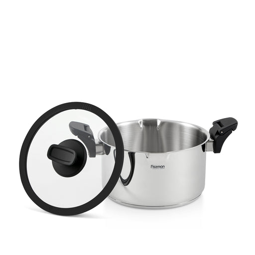 Stockpot With Glass Lid 18x11 cm/2.5 LTR Stainless Steel, Induction Bottom With Drain Spouts