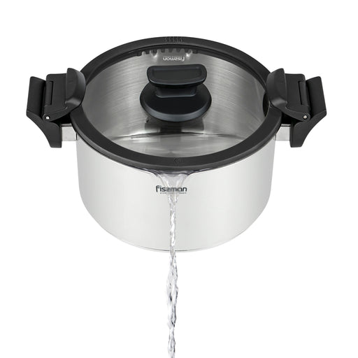 Stockpot With Glass Lid 20x12 cm/3.5LTR Stainless Steel, Induction Bottom With Drain Spouts