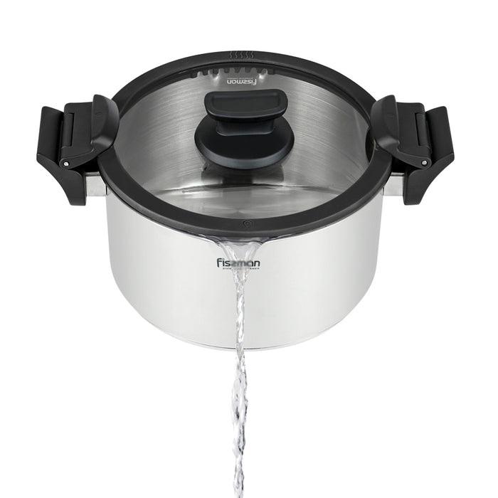 Stockpot With Glass Lid 18x11 cm/2.5 LTR Stainless Steel, Induction Bottom With Drain Spouts