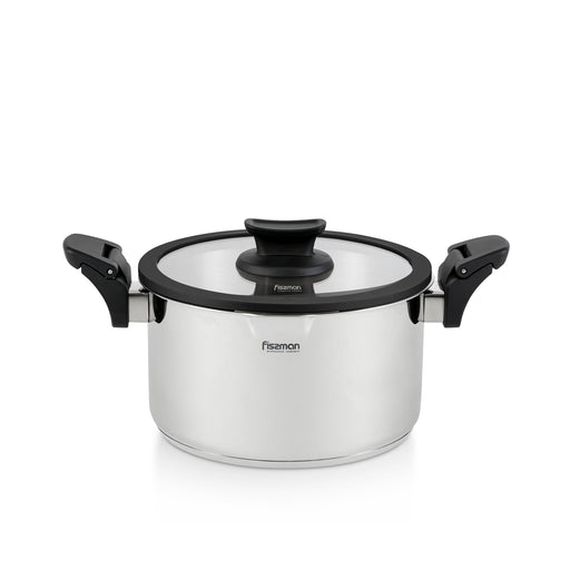 Stockpot With Glass Lid 18x11 cm/2.5 LTR Stainless Steel, Induction Bottom With Drain Spouts