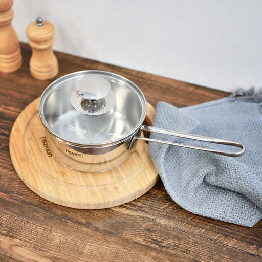Saucepan With Glass Lid 14x6.5cm /0.9 LTR Stainless Steel with Induction Bottom