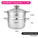 Stainless Mini Cooking Pot BAMBI  14x7.0 cm 1.1LTR with Steamer Insert 14x6.5cm with Glass Lid