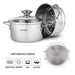 Stainless Mini Cooking Pot BAMBI  14x7.0 cm 1.1LTR with Steamer Insert 14x6.5cm with Glass Lid