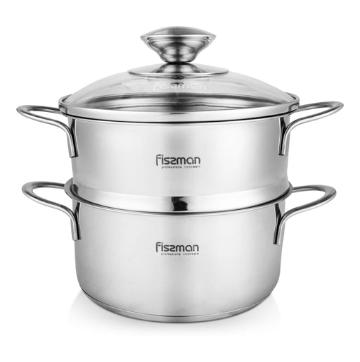 Stainless Mini Cooking Pot BAMBI  14x7.0 cm 1.1LTR with Steamer Insert 14x6.5cm with Glass Lid