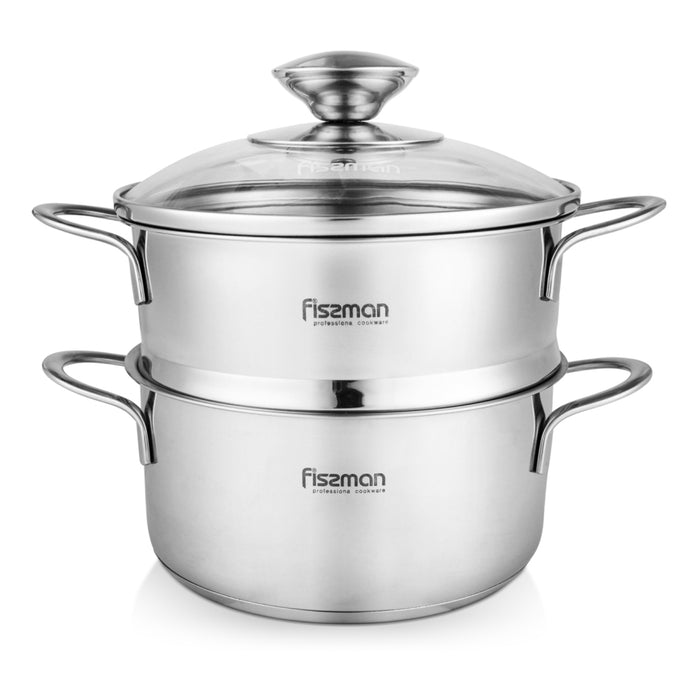 Stainless Mini Cooking Pot BAMBI  14x7.0 cm 1.1LTR with Steamer Insert 14x6.5cm with Glass Lid