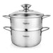 Stainless Mini Cooking Pot BAMBI  14x7.0 cm 1.1LTR with Steamer Insert 14x6.5cm with Glass Lid