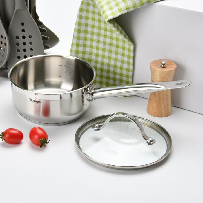 Saucepan 1.5L with Glass Lid, Stainless Steel with Induction Bottom Luminosa Series