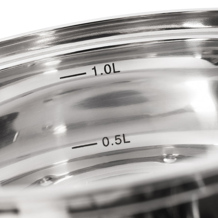 Stockpot with Glass Lid 1300mL with Measuring Mark, Stainless Steel 18/10 Inox30 Stockpot Felina Series