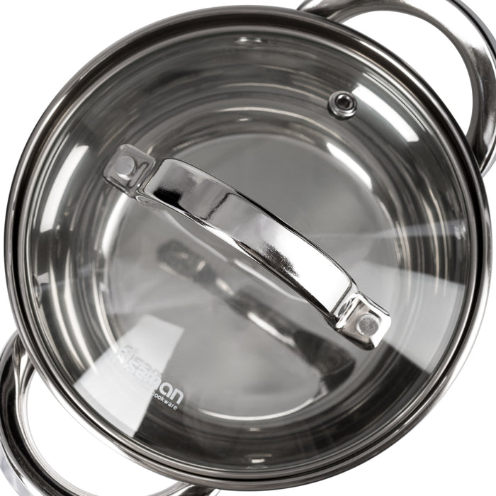 Stockpot with Glass Lid 1300mL with Measuring Mark, Stainless Steel 18/10 Inox30 Stockpot Felina Series