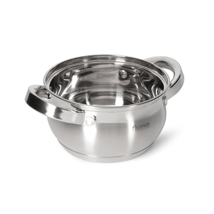 Stockpot with Glass Lid 1300mL with Measuring Mark, Stainless Steel 18/10 Inox30 Stockpot Felina Series