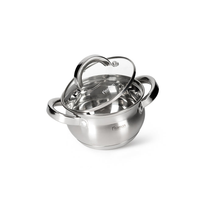 Stockpot with Glass Lid 1300mL with Measuring Mark, Stainless Steel 18/10 Inox30 Stockpot Felina Series