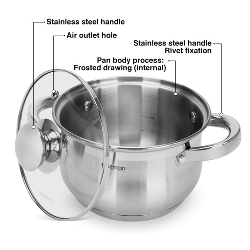 Stockpot Felina 20cm/3.9LTR With Glass Lid Stainless Steel