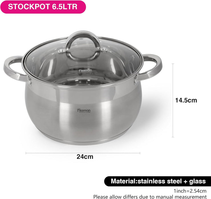 Stockpot Felina 24cm/6.5LTR With Glass Lid Stainless Steel