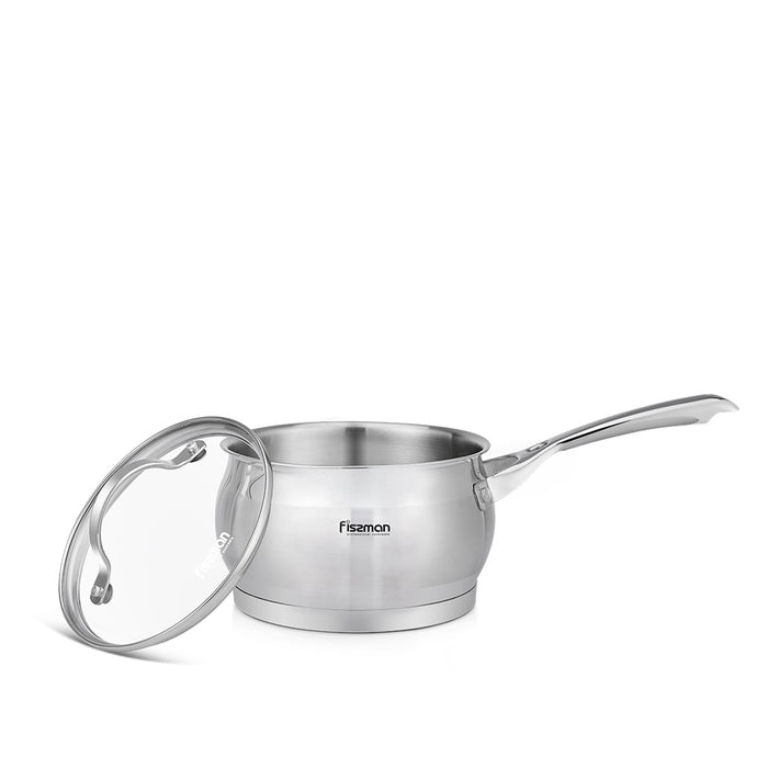 Saucepan 1.9L with Glass Lid and Measuring Mark, Stainless Steel 18/10 INOX304 Saucepan 16x9.5cm Fabiana Series