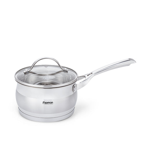 Saucepan 1.9L with Glass Lid and Measuring Mark, Stainless Steel 18/10 INOX304 Saucepan 16x9.5cm Fabiana Series