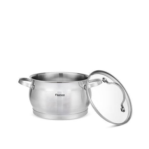 Stockpot with Glass Lid 16cm / 1.9L with Measuring Mark, Stainless Steel Stockpot Fabiana Series