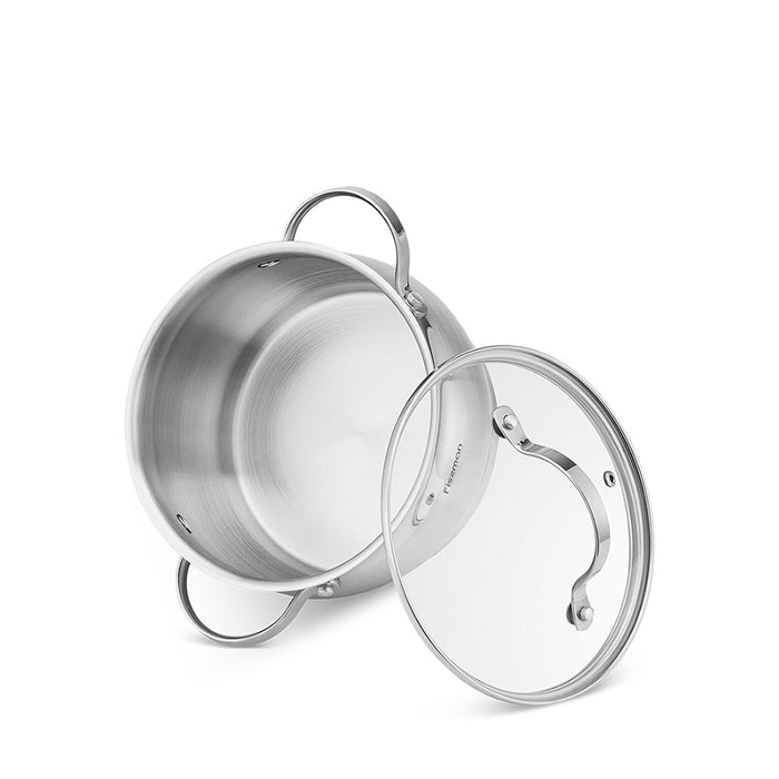 Stockpot with Glass Lid 16cm / 1.9L with Measuring Mark, Stainless Steel Stockpot Fabiana Series