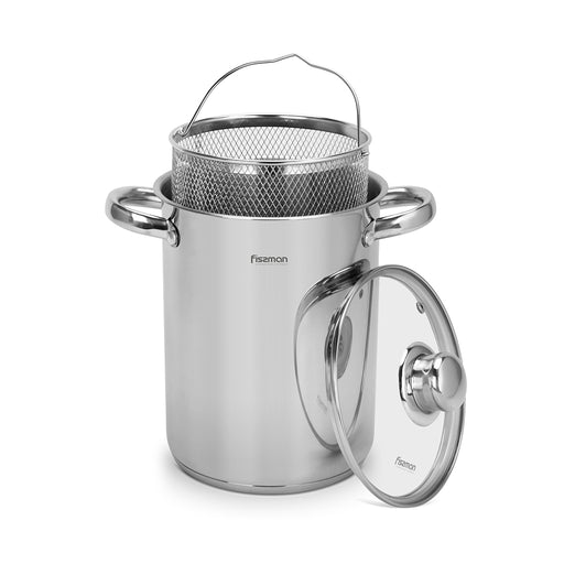 Large Stockpot with Steamer Basket and Glass Lid 16x21cm / 3.5L, Stainless Steel Stock pot Capellini