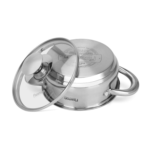 Cooking Pot 0.9L/14x6cm with Glass Lid Stainless Steel with Induction Bottom, Gulliver Series