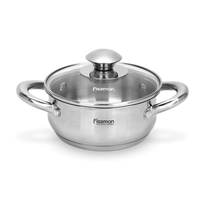 Cooking Pot 0.9L/14x6cm with Glass Lid Stainless Steel with Induction Bottom, Gulliver Series