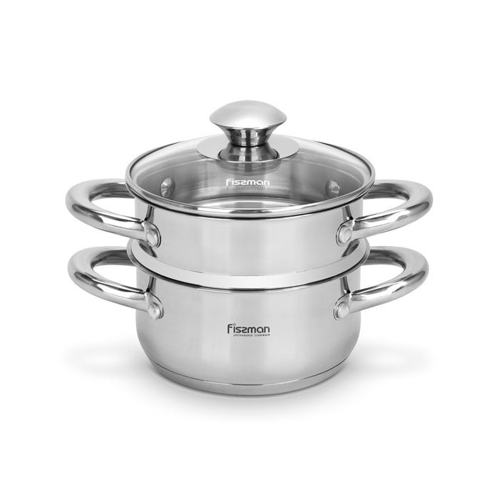 Mini Stainless Steel Cooking Pot Gulliver 14cm/1.1LTR With Steamer Insert 14cm With Glass Lid